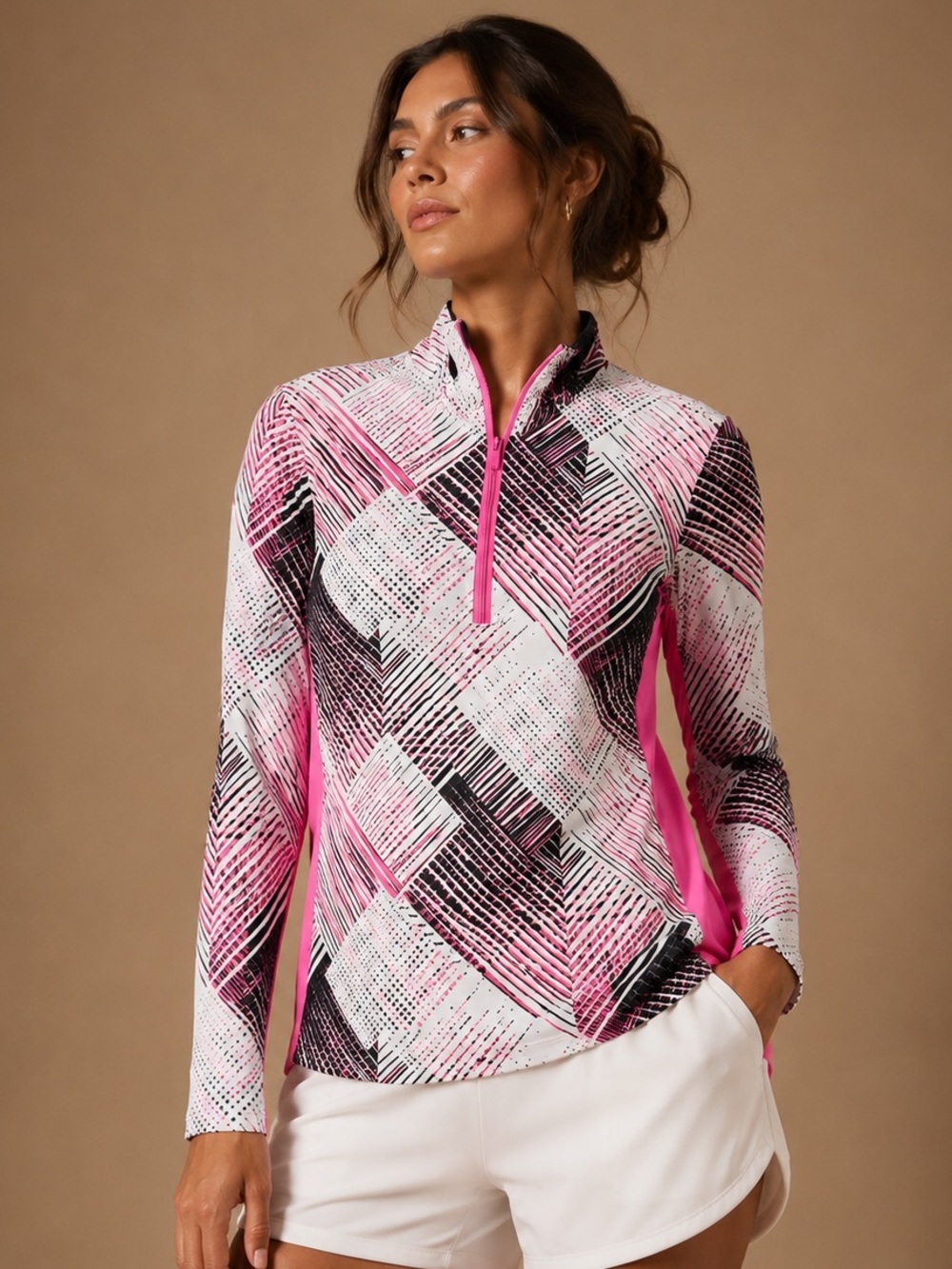 Tail White Label Pink Black Geometric Quarter Zip Golf Top XS